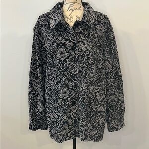 Denim & Co | d & co stretch corduroy jacket damask print L